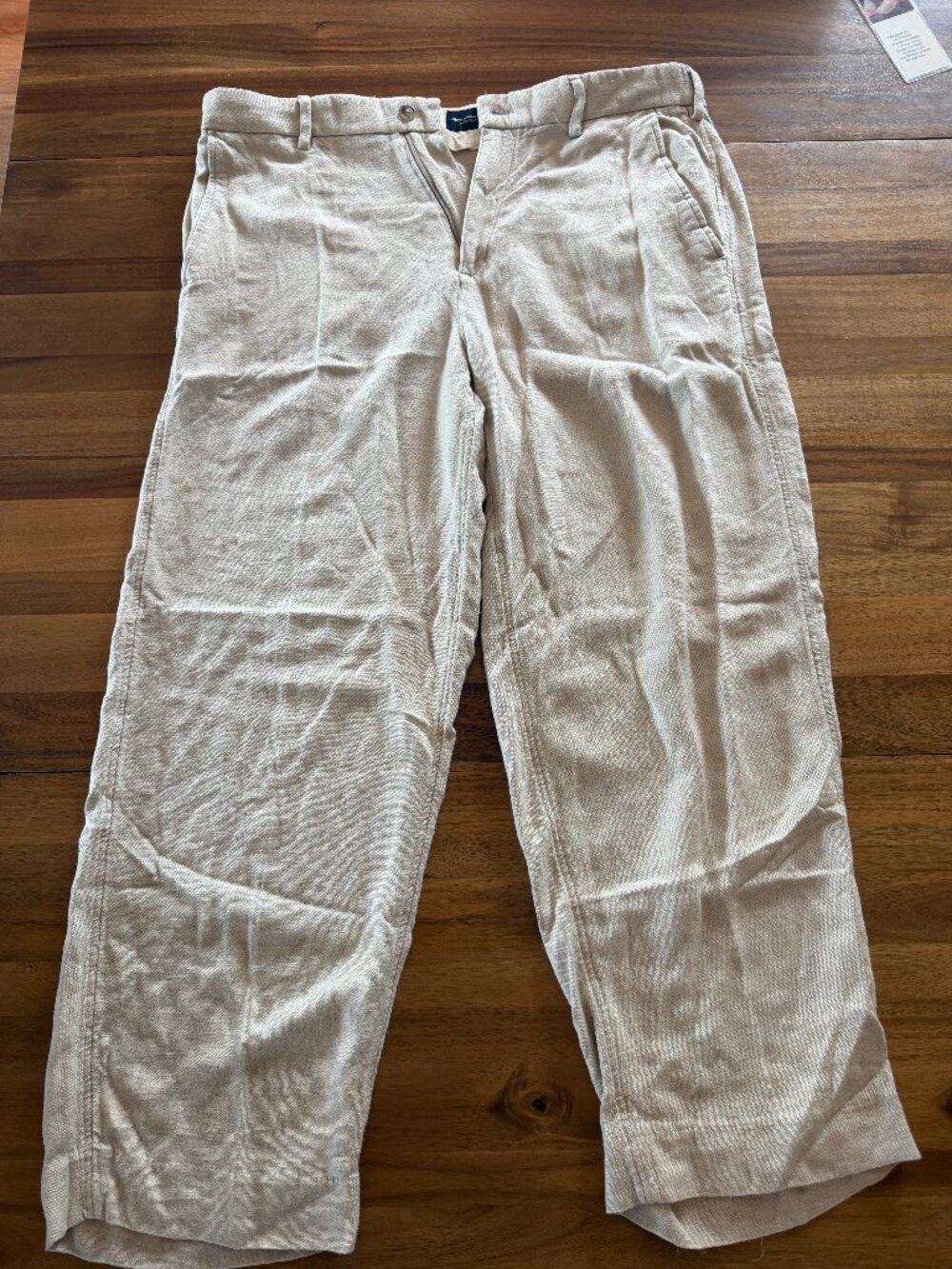 Abercrombie & Fitch Baggy Linen-Look Cotton Trousers — 36x32 — Natural/Oat
